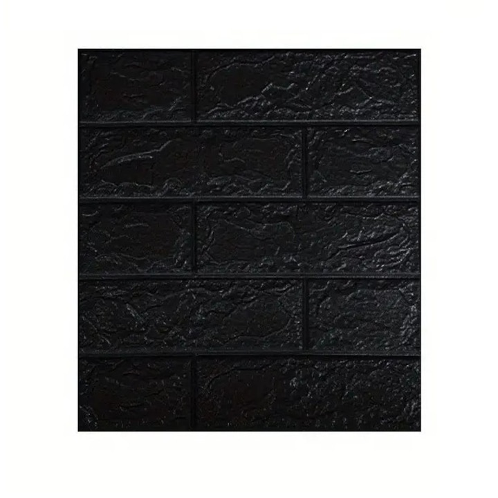 Set 10 Placi Tapet 3D, By Fitilomania, 35 x 38 cm, Grosime 3 mm, din Polietilena, Model Caramida, Suprafata acoperita 1.33 mp, Negru