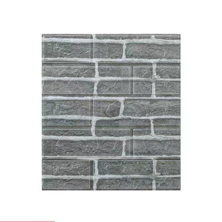 Set 10 Placi Tapet 3D, By Fitilomania, 35 x 38 cm, Grosime 3 mm, din Polietilena, Model Caramida, Suprafata acoperita 1.33 mp, Gri