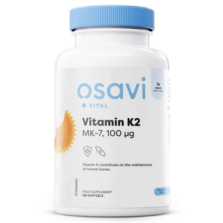 Vitamin K2 MK-7 (Menachinona), 100 mcg, Osavi, 120 softgels