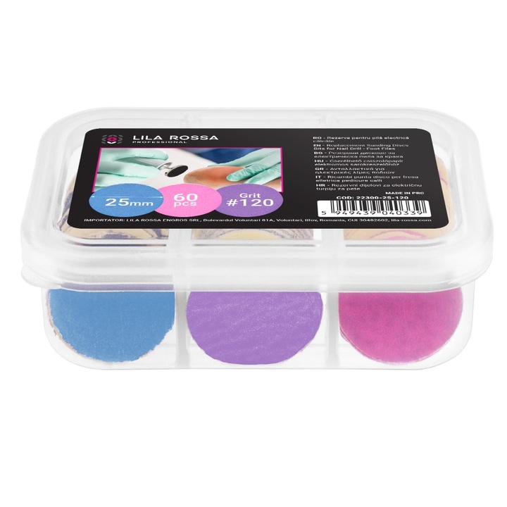 Set 60 rezerve pentru pila electrica calcaie, Lila Rossa, cu disc 25 mm, granulatie 120