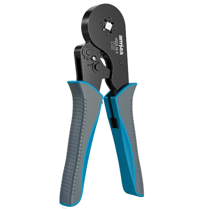 Cleste pentru sertizare amXea HSC8 16-4 Gri-Bleu, cu patru falci pt pini terminali electrice 0.08 - 16 mm²