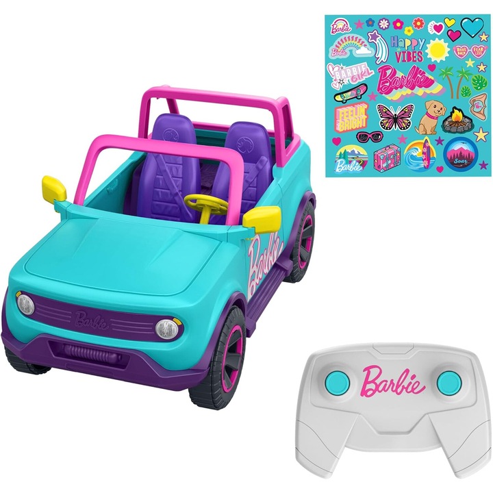 Masina de Jucarie Hot Wheels Barbie RC SUV si Stickere, HTP53