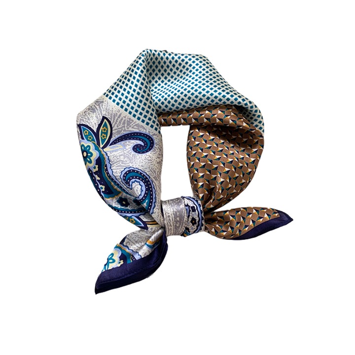 Női sál Jormftte, selyem, 53x53cm, zöld/sötétkék/bordó/fekete, 1 db-os szett