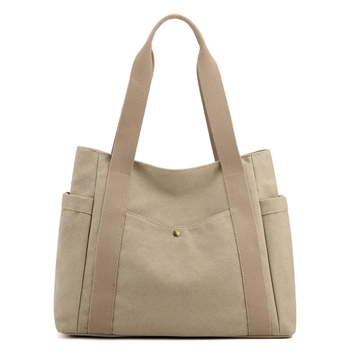 Чанта, платнена, бежова, размери 39x14x30см, ретро дизайн, множество джобове