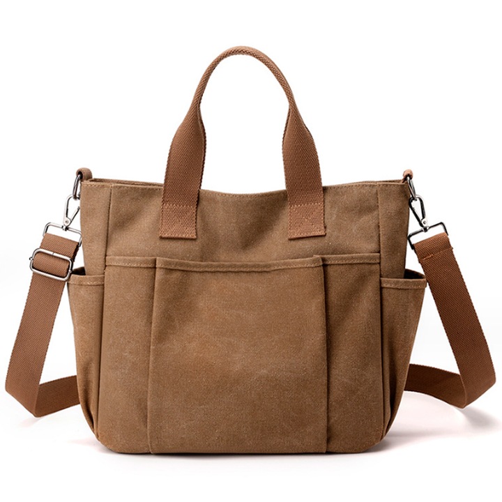 Vászontáska, barna, méretei 30x10x30cm, több zsebbel