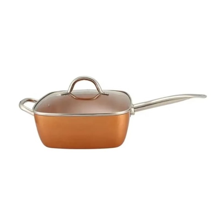Tigaie multifunctionala cu suprafata cupru non stick Oliver Voltz, 24x24x9.5 cm, 4.3litri, accesorii, copper, friteuza