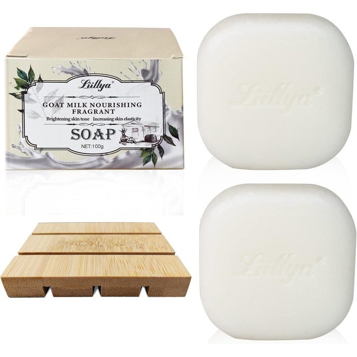 Комплект от два ръчно изработени органични сапуна с бамбукова сапунерка, без мирис, козе мляко