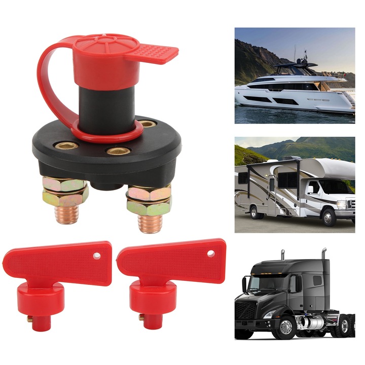 Autó akkumulátor-leválasztó kapcsoló, áramtalanító leválasztó készlet járműhöz, hajóhoz, DC 12V-24V