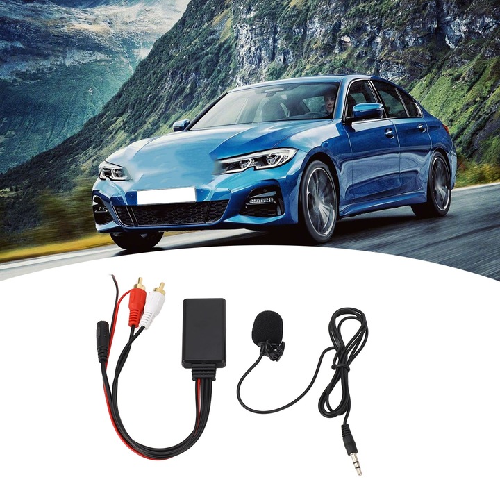 Bluetooth AUX modul, hosszú csatlakozó, 2 RCA, fekete, ABS