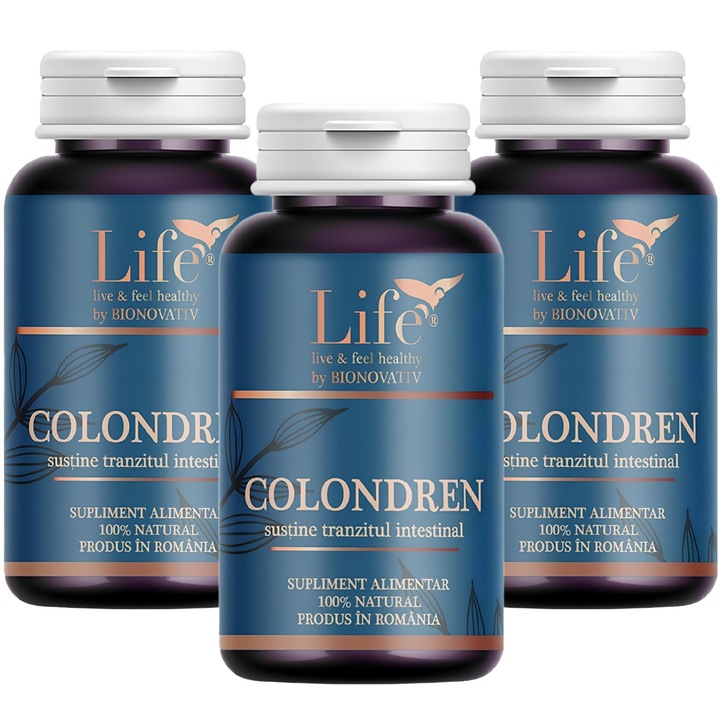 Pachet ColonDren, formula 10 ingrediente pentru normalizarea tranzitului intestinal si detoxifierea organismului, 3x30cps, LIFE by Bionovativ