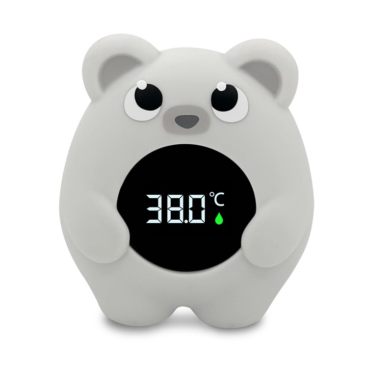 Термометър за баня за бебета, плюшено мече, с аларма за температура, автоматично включване/изключване, сив