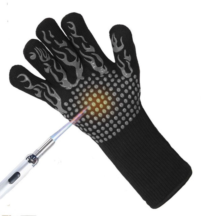 Grillkesztyű készlet, szilikon, megfordítható, fekete, 2 db-os