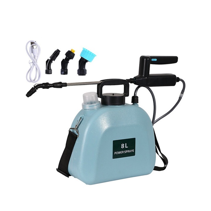 Atomizor electric, 5 litri, cu 3 duze ajustabile, reincarcabil USB, curea ajustabila, pentru gradina
