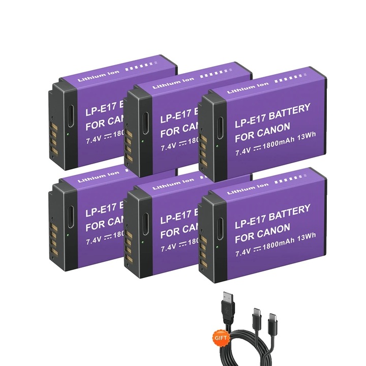 Set 6 Baterii LP-E17, 1800mAh, Incarcare Tip-C
