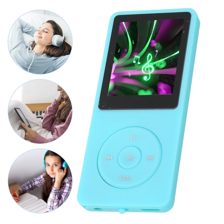 MP3 MP4 плейър Longziming, 1.8 инча, 8GB, 64GB разширяема, Bluetooth, Син
