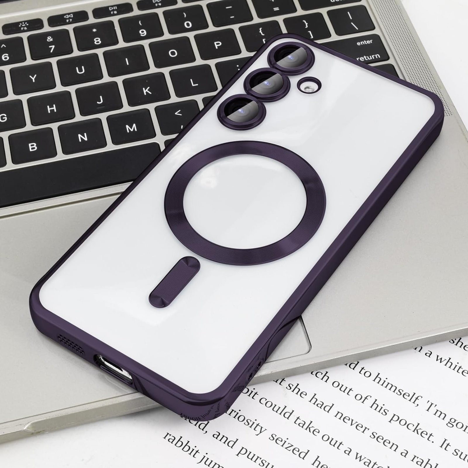 Husa Luxury Magnetica compatibila cu Samsung Galaxy A55, protectie camera, Margini colorate, Mov