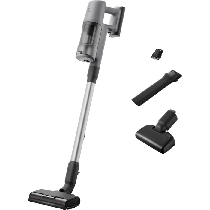 Aspirator vertical Electrolux Seria 600 EP61AB21UG, 21,6V, 2500 mAh, recipient praf 0,5l, tub inox, perie PowerPro multisuprafete cu LED, suport de perete, tehnologie ciclonica, duza par animale, 79 dB, autonomie max 50 minute, gri urban