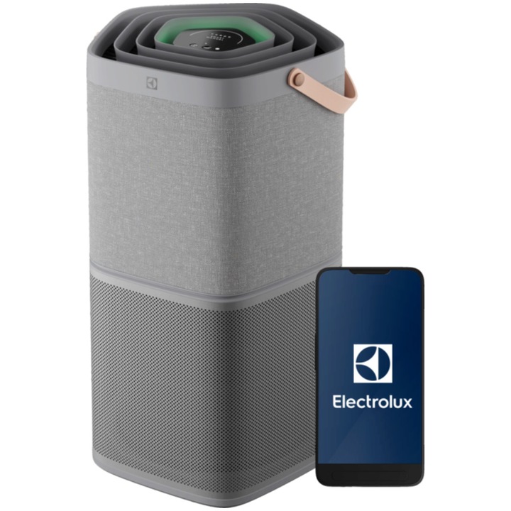 Пречиствател за въздух Electrolux EPO60571UG серия 600, CADR 520 м3/ч, Йонизация, 5 степени на пречистване с HEPA 13 филтър и активен въглен, Антивирусна и антибактериална филтрация, Сензор за влажност, Светлина, Температура, VOC-общо, WiFi, Сив