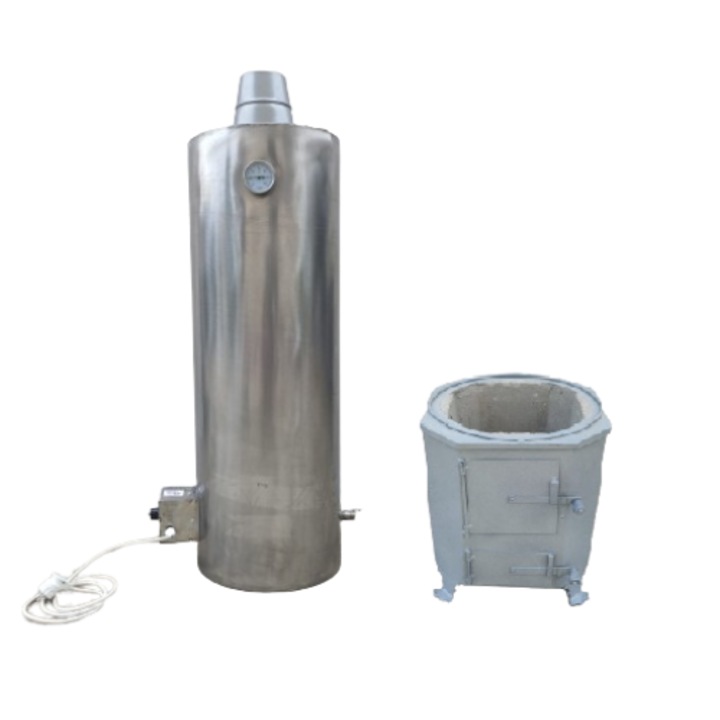 Boiler cu Focar 90 L pe lemn si electric din tabla de inox