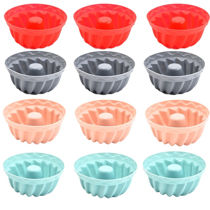 Set 12 Forme de Prajituri din Silicon, Momcbebe, Reutilizabile, 6.5x2.8cm, Multicolor