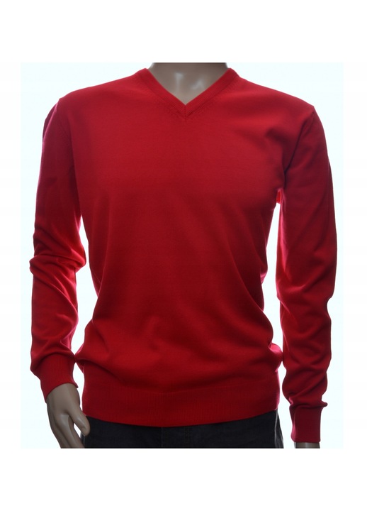 Férfi merinó gyapjú és kasmír pulóver, piros V-nyakú, L INTL