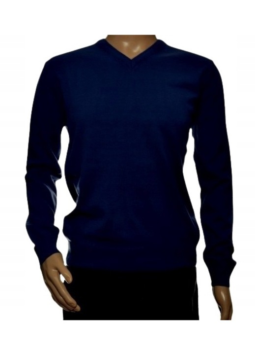 Férfi V-nyakú pulóver merinó gyapjúból és kasmírból, sötétkék, M INTL