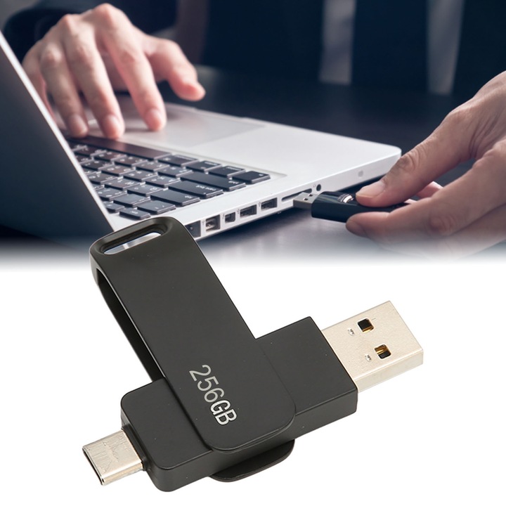USB памет 256GB, дълготрайна, тип C и USB 3.0, метална, преносима, за съхранение на снимки и файлове