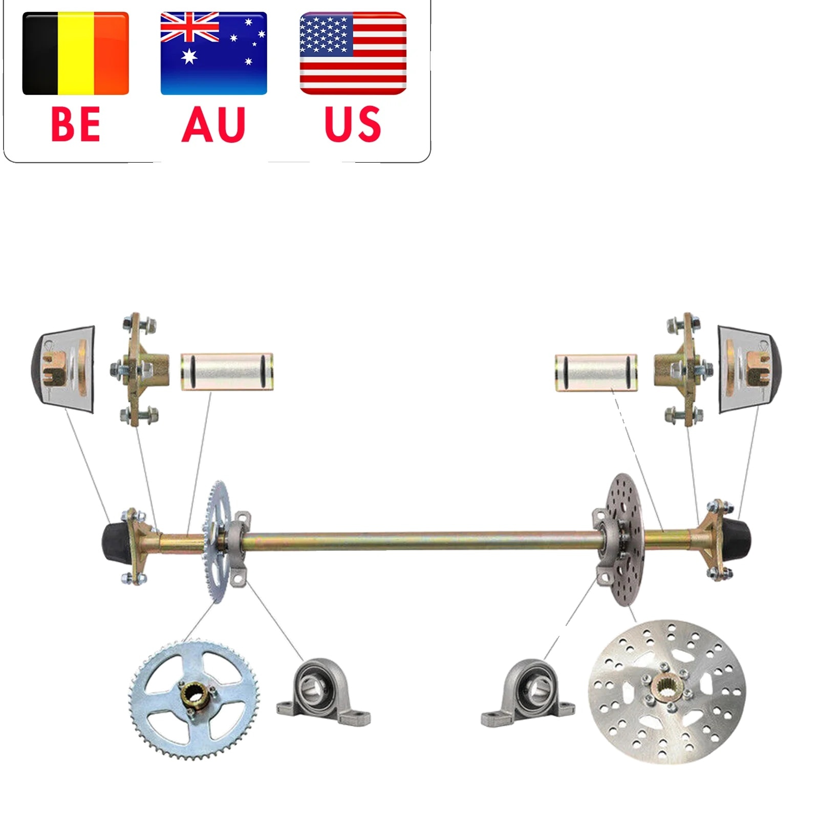 Kit asamblare ax spate pentru Go Kart, 740mm, set complet