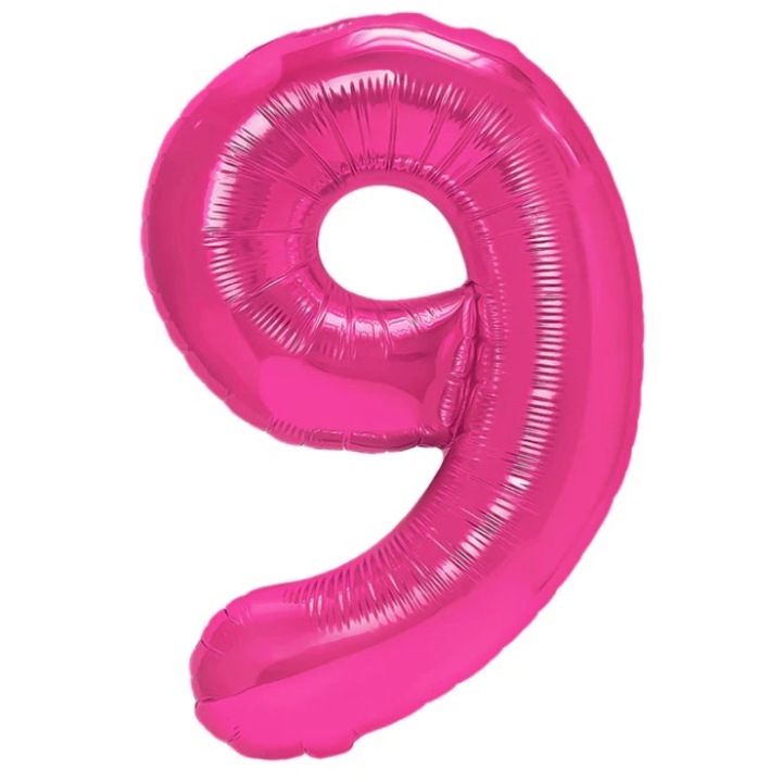 Балон от Метализирано Фолио, Leski, Фигура Цифра, Модел 9, Тема Годишнина 100 см, Индивидуална Опаковка, Включена Сламка, Надуване с Въздух или Хелий, Розов