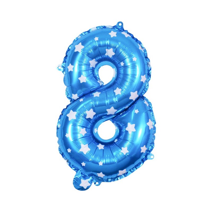 Danex Fólia Lufi, Szám Figura, Csillag Mintás, Születésnapi Téma 80 cm, Egyedi Csomagolás, Szívószál mellékelve, Levegővel vagy Héliummal Fújható, Kék, 8-as Számjegy
