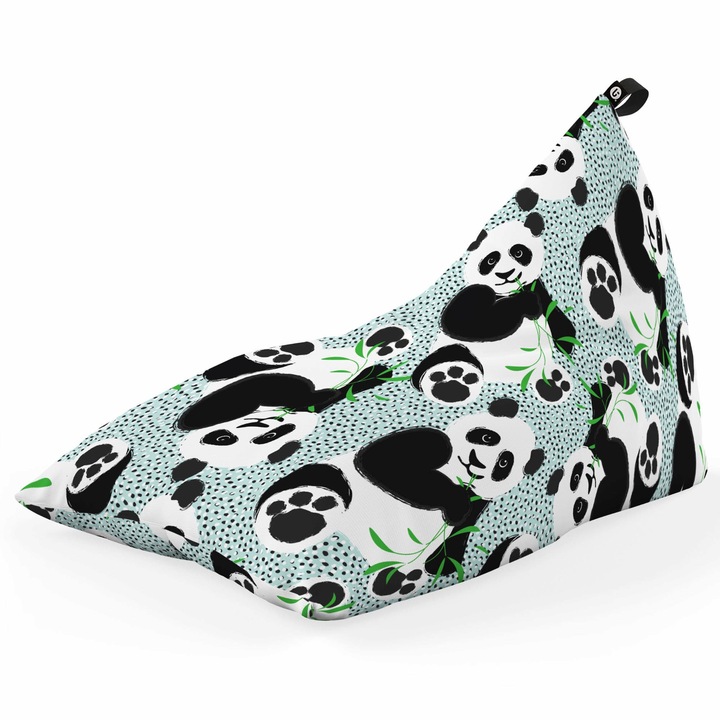 Fotoliu Updeco Puf Bean Bag tip Lounge, sac interior, impermeabil, indoor/outdoor, cu maner, 140 x 80 x 65 cm, Bamboo Panda