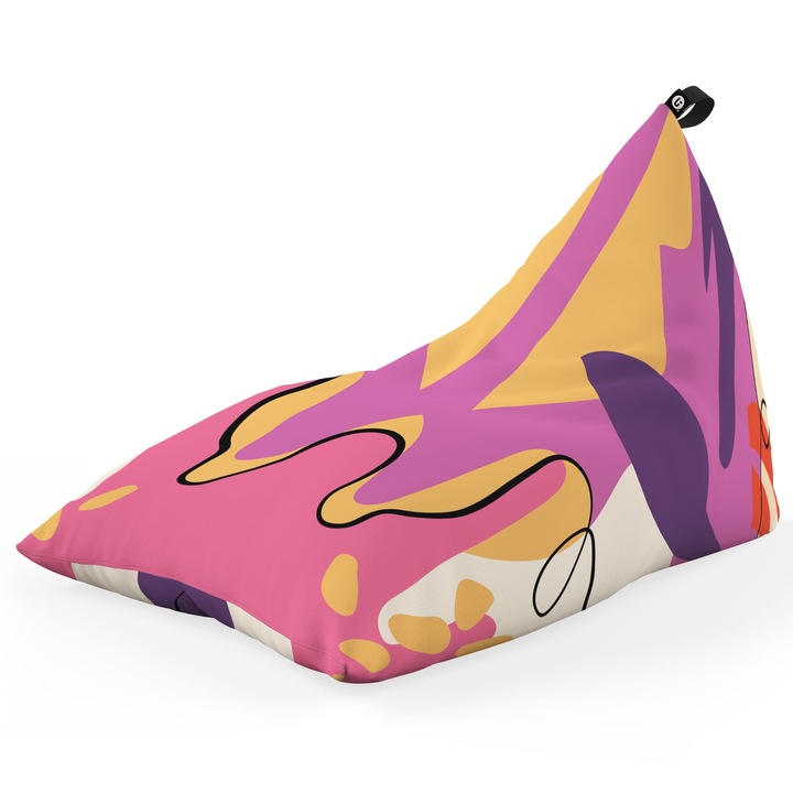 Fotoliu Updeco Puf Bean Bag tip Lounge, sac interior, impermeabil, indoor/outdoor, cu maner, 140 x 80 x 65 cm, Abstract Jungle Mov