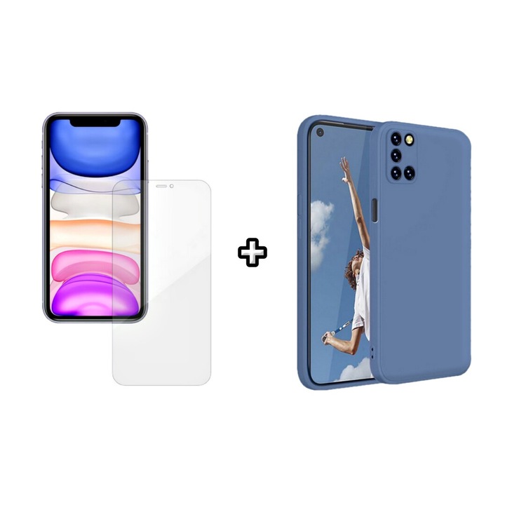 Set Husa Silicon plus Folie din silicon Case Friendly compatibila cu OPPO A72, albastra, HQM Protection