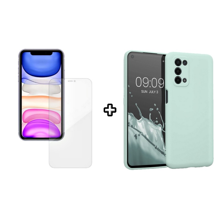 Set Husa Silicon plus Folie din silicon Case Friendly compatibila cu OPPO A72, menta, HQM Protection