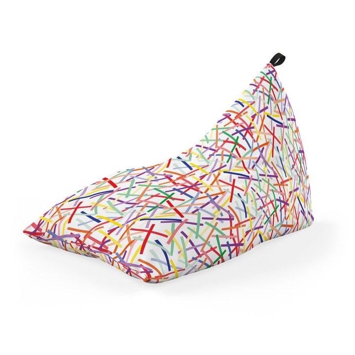 Fotoliu Updeco Puf Bean Bag tip Lounge, sac interior, impermeabil, indoor/outdoor, cu maner, 140 x 80 x 65 cm, Confetti Fundal Alb