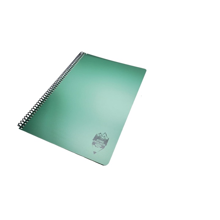Caiet A4 80 file spira hartie Ivory Romana DACO, coperta plastic, foi cu microperforatii, verde metalizat