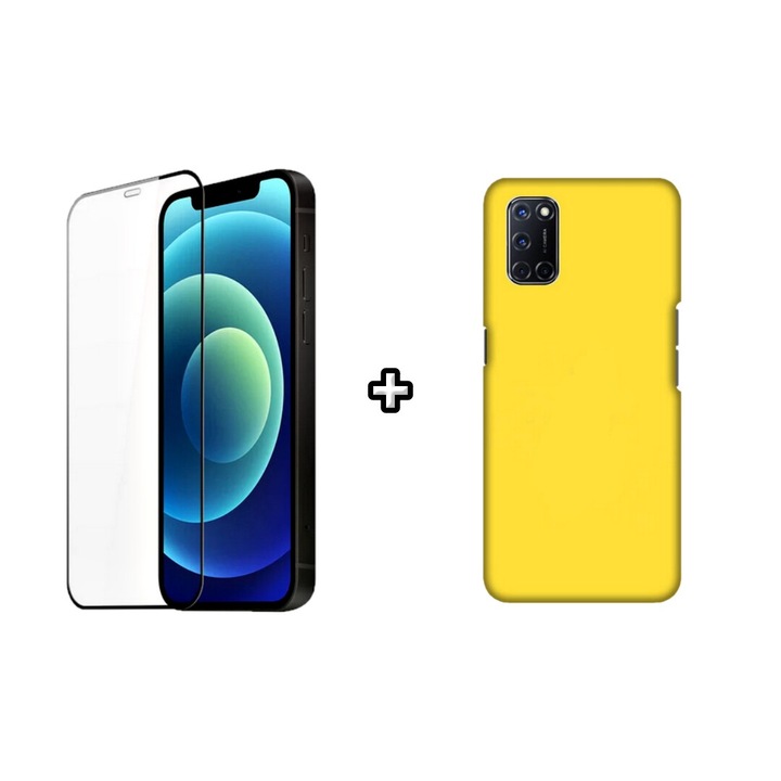 Set Husa Silicon plus Folie din silicon transparenta compatibila cu OPPO A72, galbena, HQM Protection