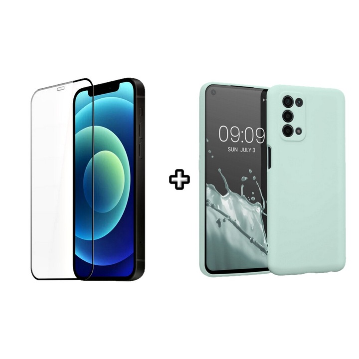 Set Husa Silicon plus Folie din silicon transparenta compatibila cu OPPO A72, menta, HQM Protection