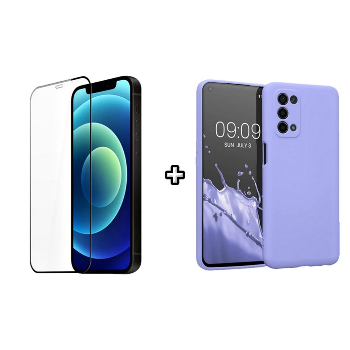 Set Husa Silicon plus Folie din silicon transparenta compatibila cu OPPO A72, mov, HQM Protection