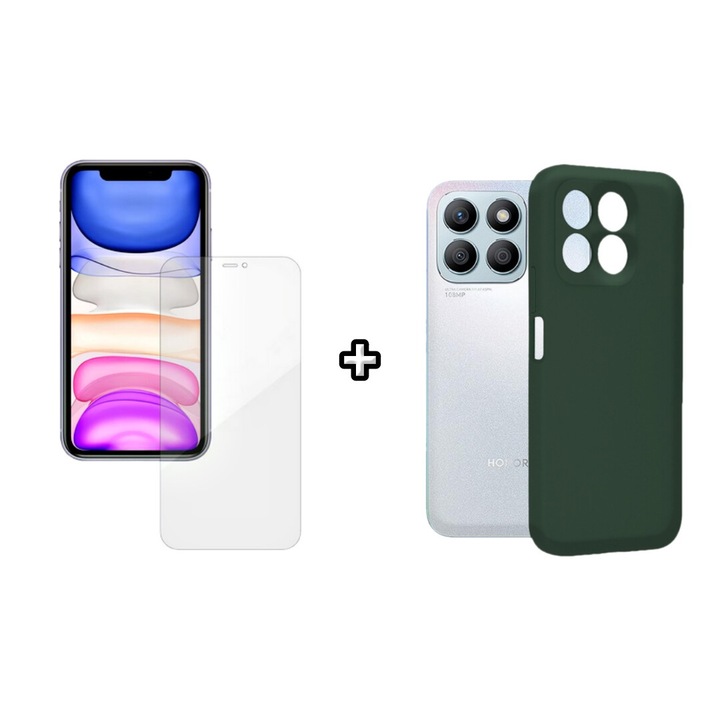 Set Husa Silicon plus Folie din silicon Case Friendly compatibila cu Honor X8b, verde inchis, HQM Protection