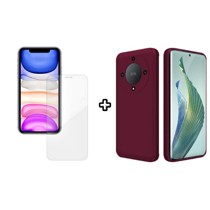 Set Husa Silicon plus Folie din silicon Case Friendly compatibila cu Honor Magic6 Lite, visinie, HQM Protection