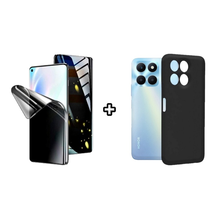 Set Husa Silicon plus Folie din silicon Privacy compatibila cu Honor X8b, neagra, HQM Protection