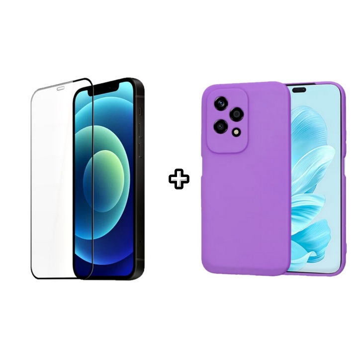 Set Husa Silicon plus Folie din silicon transparenta compatibila cu Honor 200 Lite, mov, HQM Protection