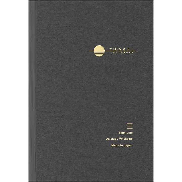 Caiet A5 Nakabayashi Yu-Sari Black, White Lined 8 mm, 192 pagini, 68 g/mp