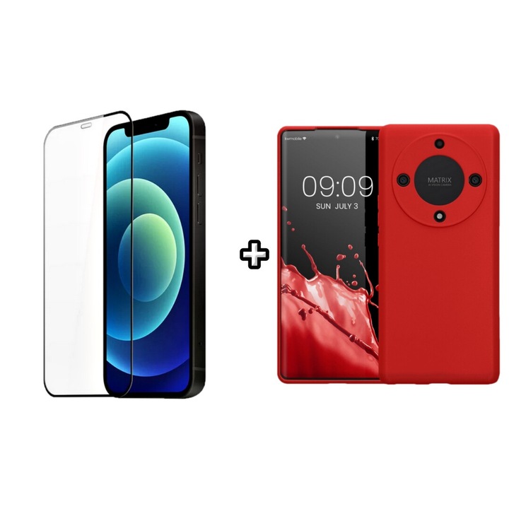 Set Husa Silicon plus Folie din silicon transparenta compatibila cu Honor Magic5 Lite, rosie, HQM Protection