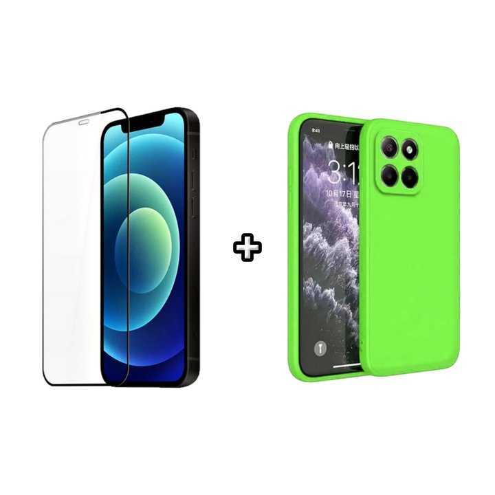 Set Husa Silicon plus Folie din silicon transparenta compatibila cu Honor X8b, verde neon, HQM Protection