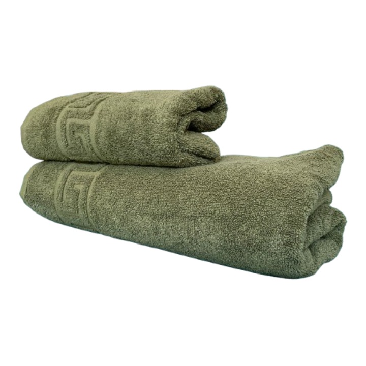 Set 2 Prosoape de baie Bumbac calitate Premium, 50X90 cm, 70x140 cm, kaki