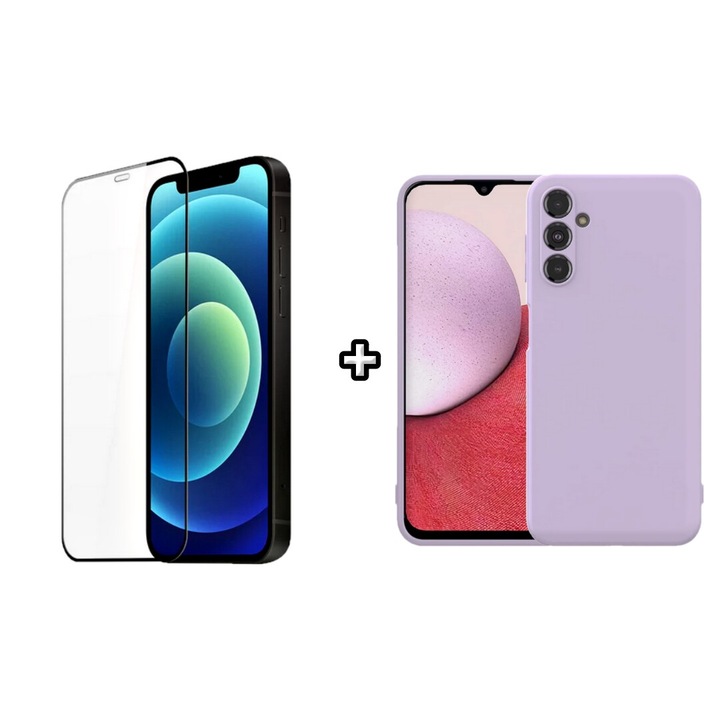 Set Husa Silicon plus Folie din silicon transparenta compatibila cu Samsung Galaxy A55, mov, HQM Protection