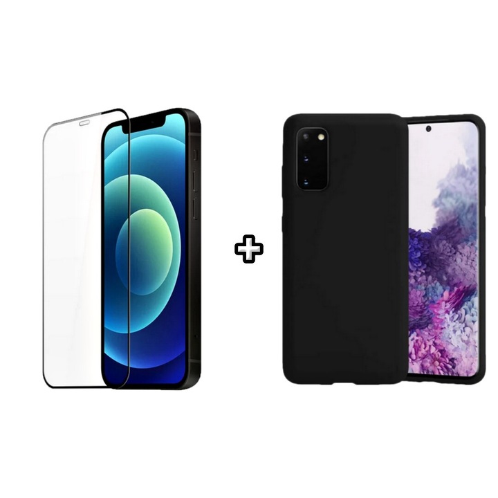 Set Husa Silicon plus Folie din silicon transparenta compatibila cu Samsung Galaxy S20 FE, neagra, HQM Protection