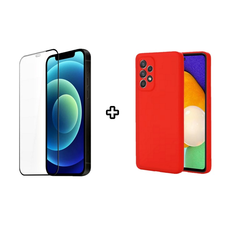 Set Husa Silicon plus Folie din silicon transparenta compatibila cu Samsung Galaxy A72, rosie, HQM Protection